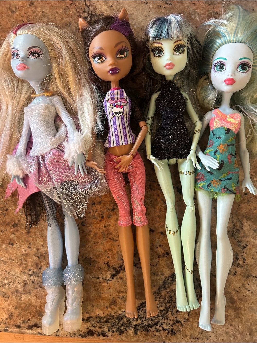 Monster High Doll lot, G1 and G2, Clawdeen, Frankie,Abbey and Lagoona